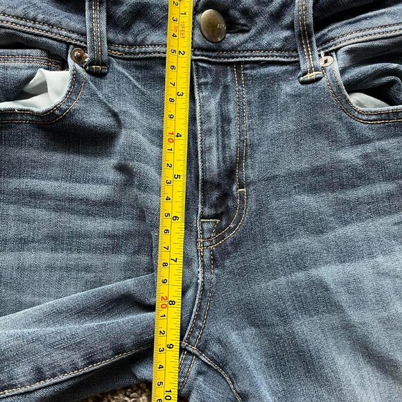 American Eagle Jeans Women 10 Long Blue Denim Kick Boots Bootcut Stretchy - Picture 6 of 8